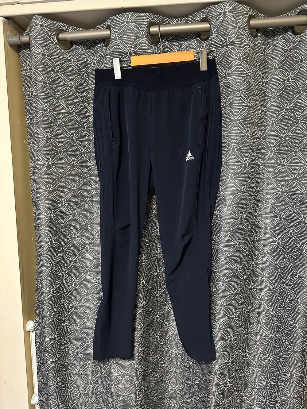 adidas Navy Slim Athletic Track Pants with Zip Pockets